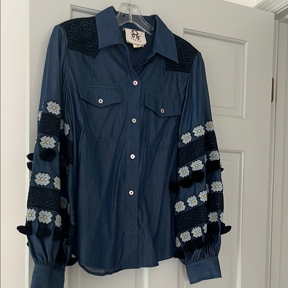 Navy Embroidered Blouse